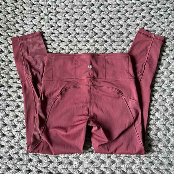 LULULEMON 3/4 High Rise Length Mesh Detail Legging - Burgundy / Wine - S… - Picture 3 of 4